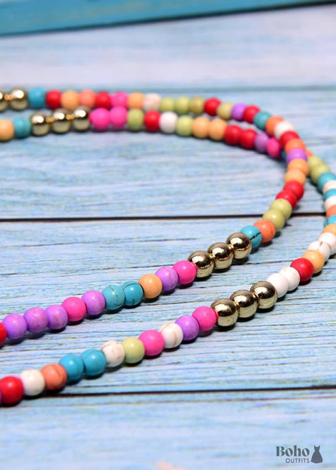 Boho Necklace, Seed Bead Layered Choker, Double Cross